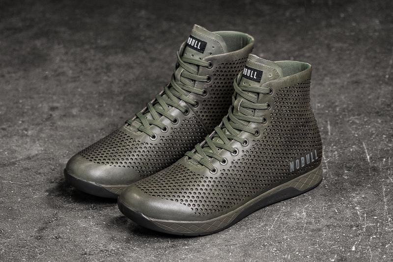 Olive Nobull High-Top Moss Leather Men's Trainers | CA Z1356U